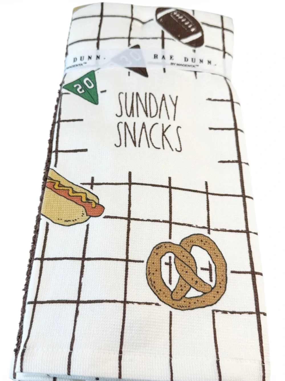 NEW Rae Dunn SUNDAY SNACKS Football Kitchen Towel Set/3